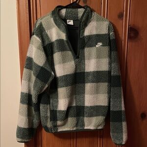Nike Men's Zip-Up Plaid Sweater - Green and White